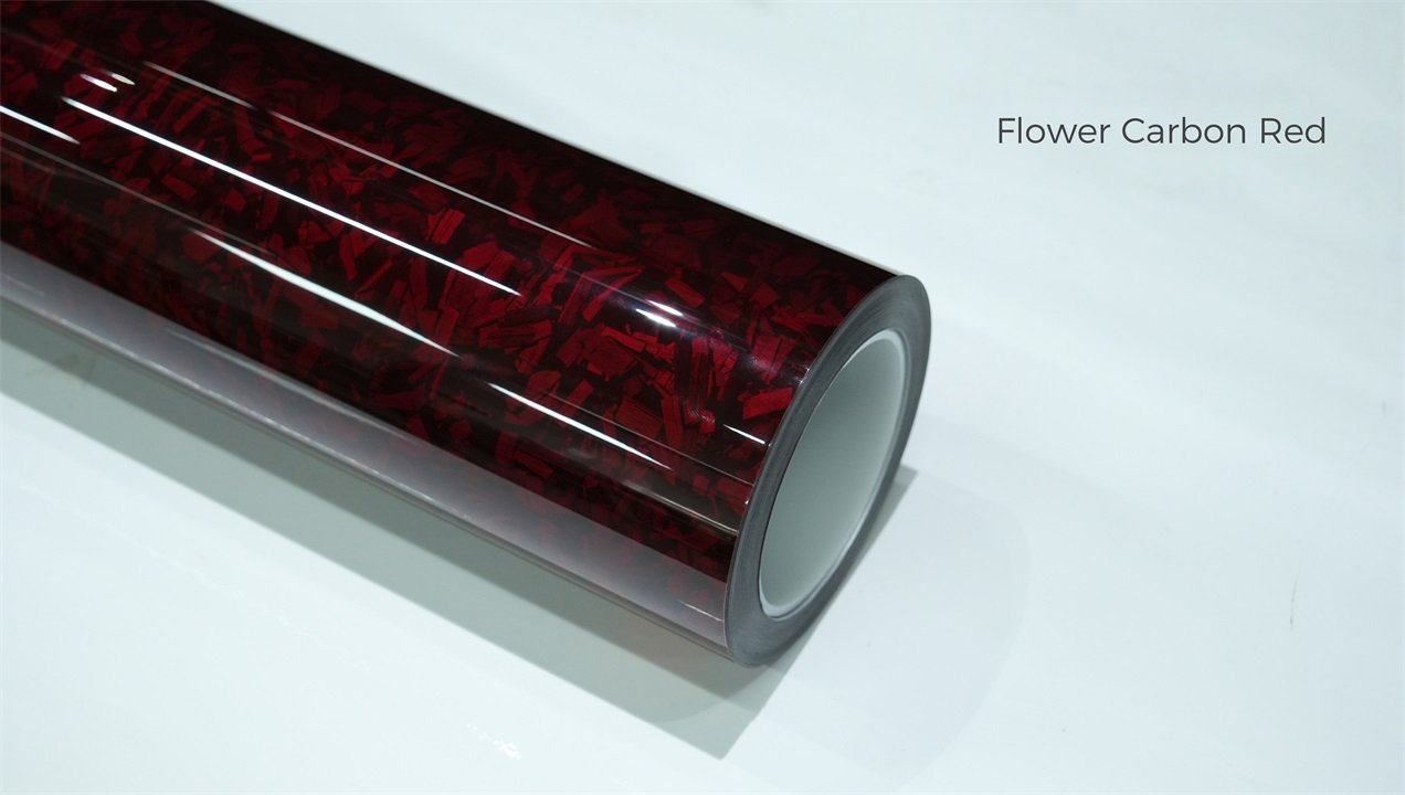 Supplier photo of a red carbon-pattern film roll, the only image that existed