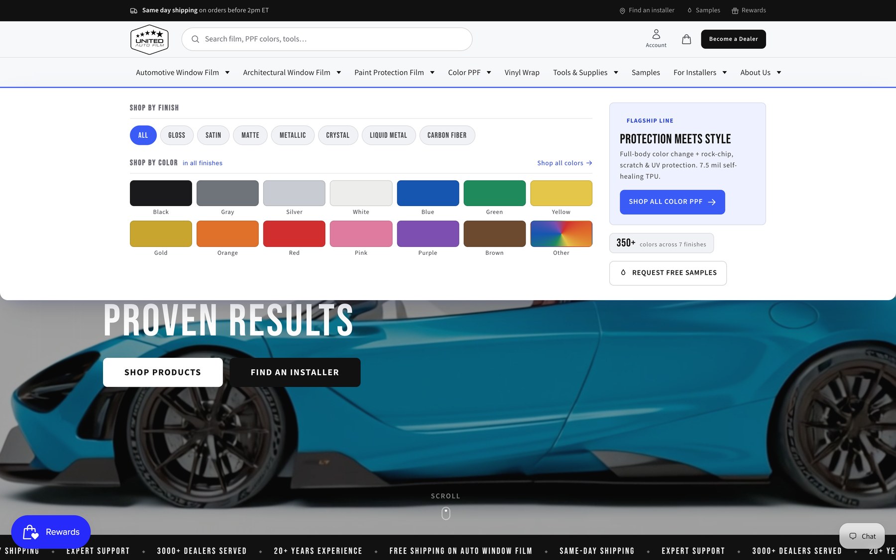 E-commerce navigation we built for United Auto Film